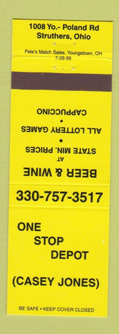Matchbook Cover - One Stop Depot Casey Jones Struthers OH