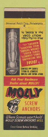 Matchbook Cover - Molly Screw Anchors Reading PA