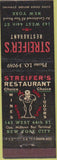 Matchbook Cover - Streifer's Restaurant New York City