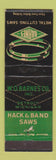 Matchbook Cover - Barnes Metal Cutting Saws Hack Band Saws Detroit MI