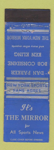 Matchbook Cover - The Mirror Newspaper New York City Sports WEAR