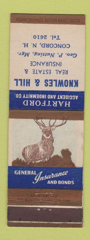 Matchbook Cover - Knowles Hill Hartford Insurance Concord NH