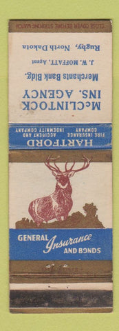 Matchbook Cover - Hartford Insurance McClintock Rugby ND WEAR