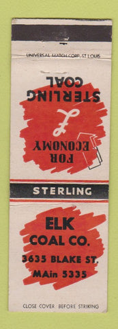 Matchbook Cover - Sterling Coal Elk Denver Colorado McNeil WEAR