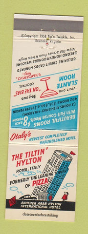 Matchbook Cover - Tiltin Hylton Rome Italy Pizza Leaning Tower of Pisa Joke Gag