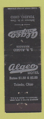 Matchbook Cover - Algeo Nite Grill Toledo OH ADVANCE WEAR