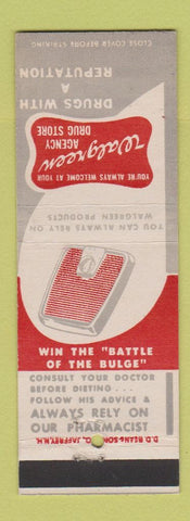 Matchbook Cover - Walgreens Drug Store DD Bean scale dieting