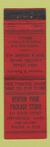 Matchbook Cover - Benton PARk Package Store Liquor Springfield MA WORN