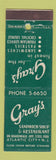 Matchbook Cover - Gray's Sandwich Shop Atlantic City NJ