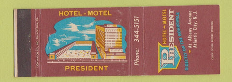 Matchbook Cover - Hotel Motel President Atlantic City NJ