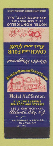 Matchbook Cover - Hotel Jefferson Atlantic City NJ Coach and Four Bar Grill