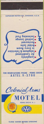 Matchbook Cover - Colonial Arms Motel Penns Grove NJ