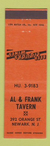 Matchbook Cover - Al and Frank Tavern Newark NJ