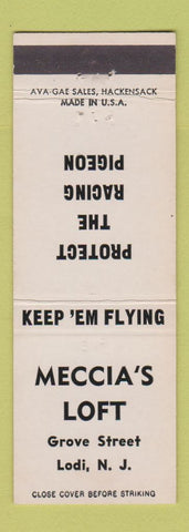 Matchbook Cover - Meccia's Loft Lodi NJ Racing Pigeons