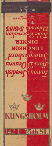 Matchbook Cover - Kingsholm New York City Swedish food
