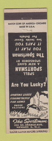 Matchbook Cover - The Sportsman Sporting Goods Guns Newark NJ