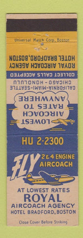 Matchbook Cover - Royal Aircoach Agency Hotel Bradford Boston MA