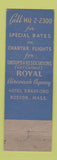 Matchbook Cover - Royal Aircoach Agency Hotel Bradford Boston MA