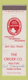 Matchbook Cover - Criger Real Estate Bob Bordynoski