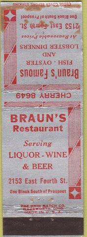 Matchbook Cover - Braun's Famous Restaurant WORN