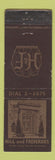 Matchbook Cover - Hill and Fredericks Mortuary Davenport IA WORN