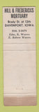 Matchbook Cover - Hill and Fredericks Mortuary Davenport IA WORN