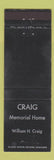 Matchbook Cover - Craig Memorial Home Funeral McKeesport PA WEAR