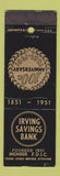 Matchbook Cover - Irving Savings Bank New York City 1951 WEAR