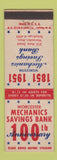 Matchbook Cover - Mechanics Savings Bank Worcester MA 1951