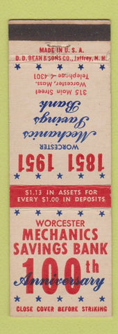 Matchbook Cover - Mechanics Savings Bank Worcester MA 1951