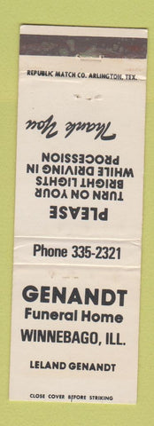 Matchbook Cover - Genandt Funeral Home Winnebago IL WEAR