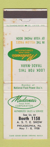 Matchbook Cover - Modernaire Trade Mark Corp Philadelphia PA ASTE Show 1958 WEAR