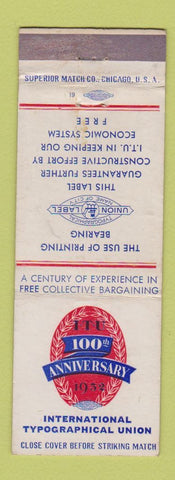Matchbook Cover - Union Label International Typographical Union 1955 WEAR
