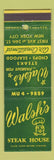 Matchbook Cover - Walsh's Steak House New York City
