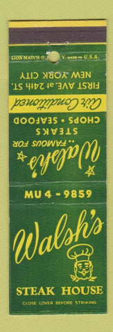 Matchbook Cover - Walsh's Steak House New York City