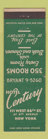 Matchbook Cover - Hotel Century New York City