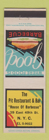 Matchbook Cover - Pit Restaurant Bar New York City BBQ