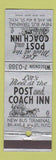 Matchbook Cover - Post and Coach Inn New York City