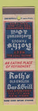 Matchbook Cover - Roth's Old English Bar Grill New York City