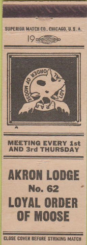 Matchbook Cover - Akron OH Moose Lodge