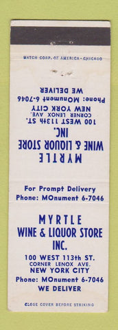Matchbook Cover - Myrtle Wine Liquor Store New York City