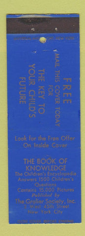 Matchbook Cover Book Of Knowledge Children's Encyclopedia New York City Grolier