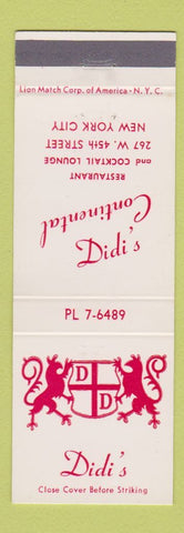 Matchbook Cover - Didi's Continental Restaurant New York City