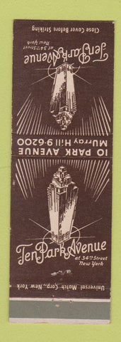 Matchbook Cover - Ten Park Avenue New York City