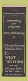 Matchbook Cover - 33 West Fifty First New York City hotel