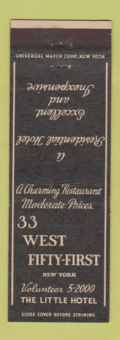 Matchbook Cover - 33 West Fifty First New York City hotel