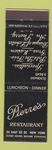 Matchbook Cover - Pierre's Restaurant New York City