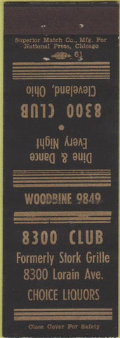 Matchbook Cover - 8300 Club Cleveland OH
