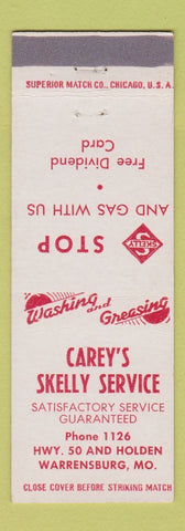 Matchbook Cover - Carey's Skelly oil gas Warrensburg MO