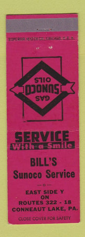Matchbook Cover - Sunoco oil gas Bill's Conneaut Lake PA